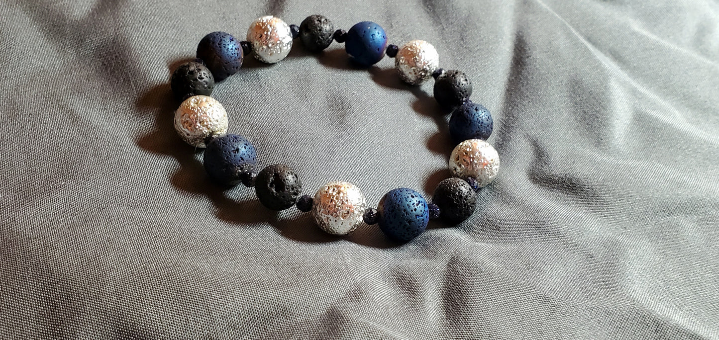 Lava Rock (Black/White Gold Leafed/Blue) With Sapphires