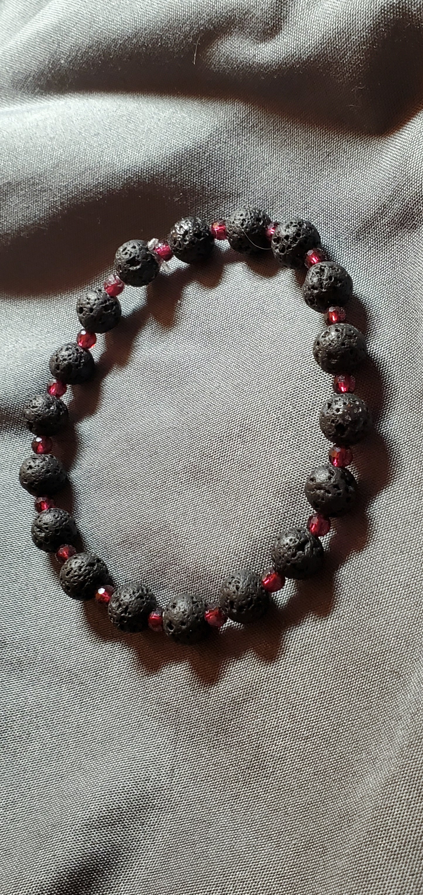 Lava Rock And Garnet Stretch Bracelet 7.5"