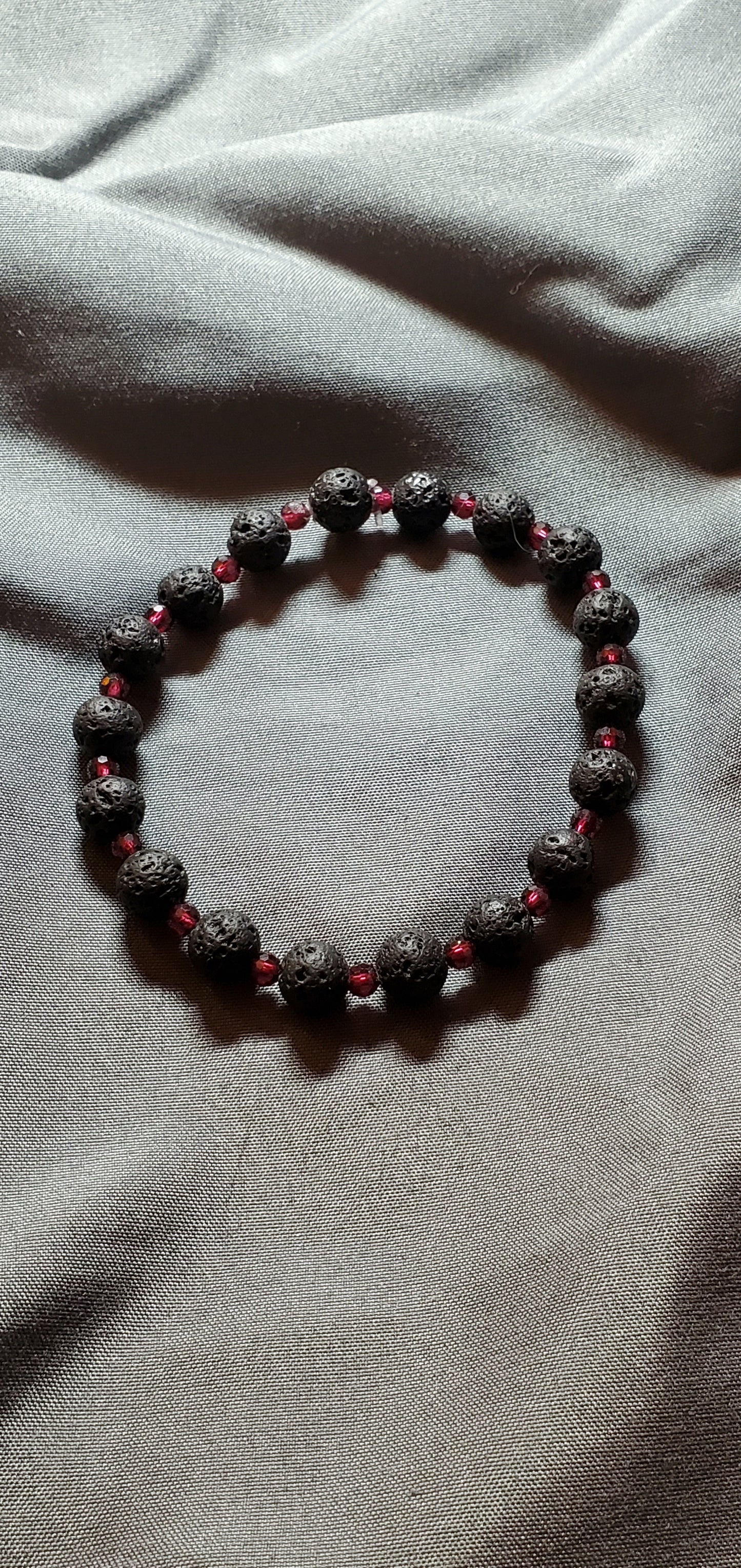 Lava Rock And Garnet Stretch Bracelet 7.5"