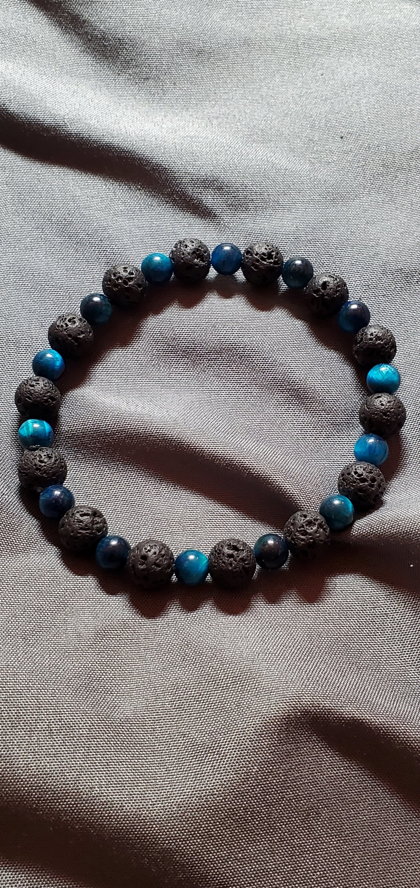 Blue Tigers-Eyes/ Black Lava Rock Stretch Bracelet