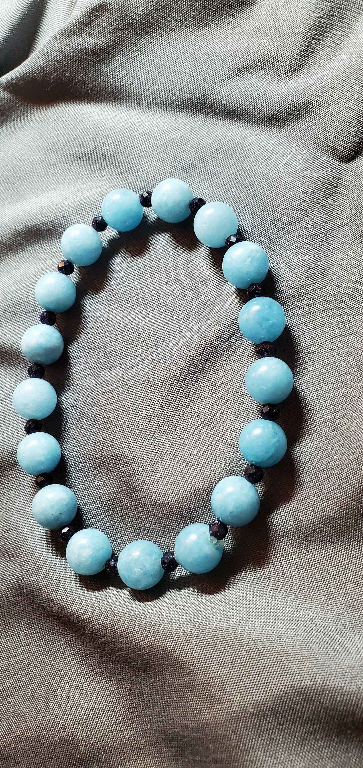 Blue Chalcedony and Sapphire Stretch Bracelet