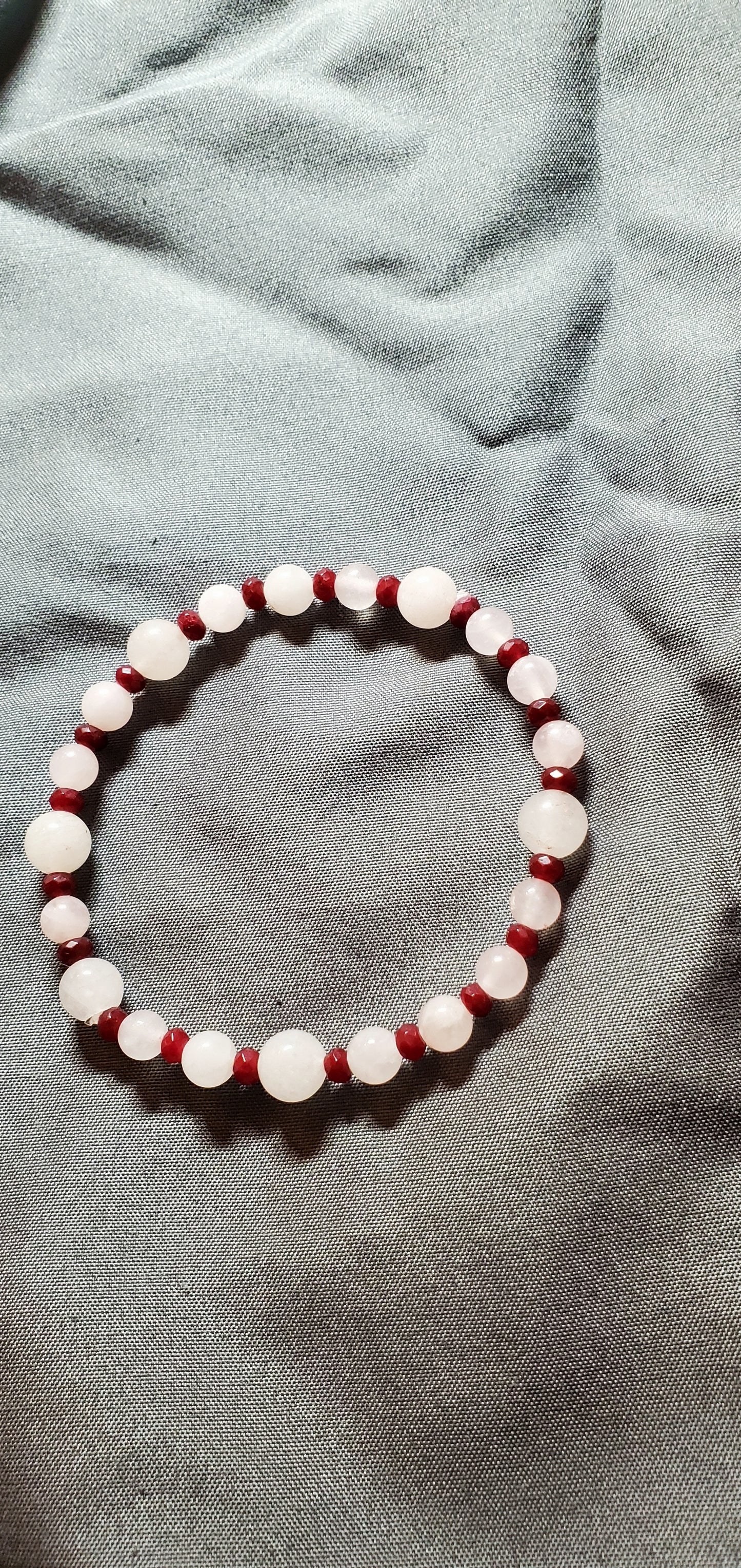 Rose Quartz Beads And Rubies Stretch Bracelet