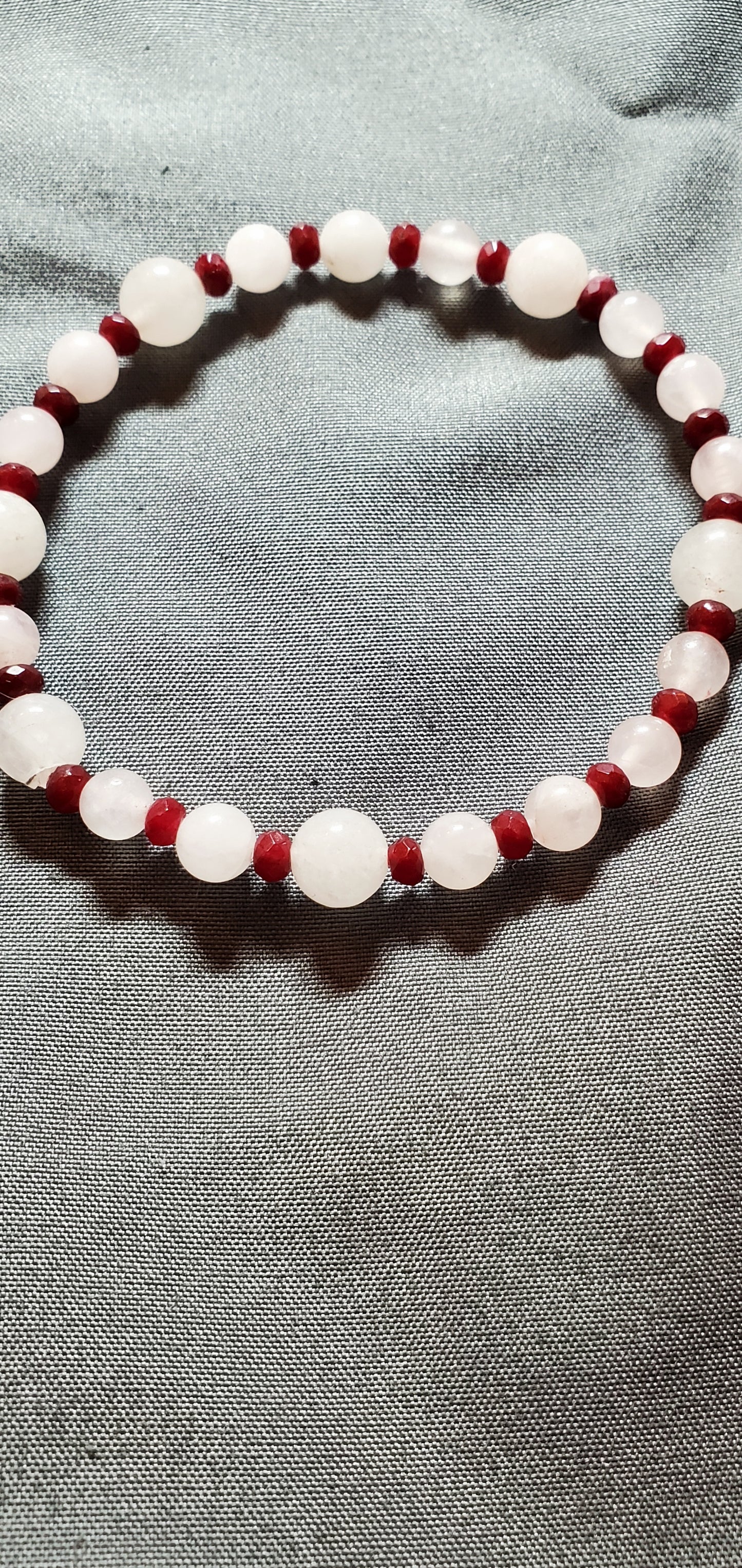 Rose Quartz Beads And Rubies Stretch Bracelet