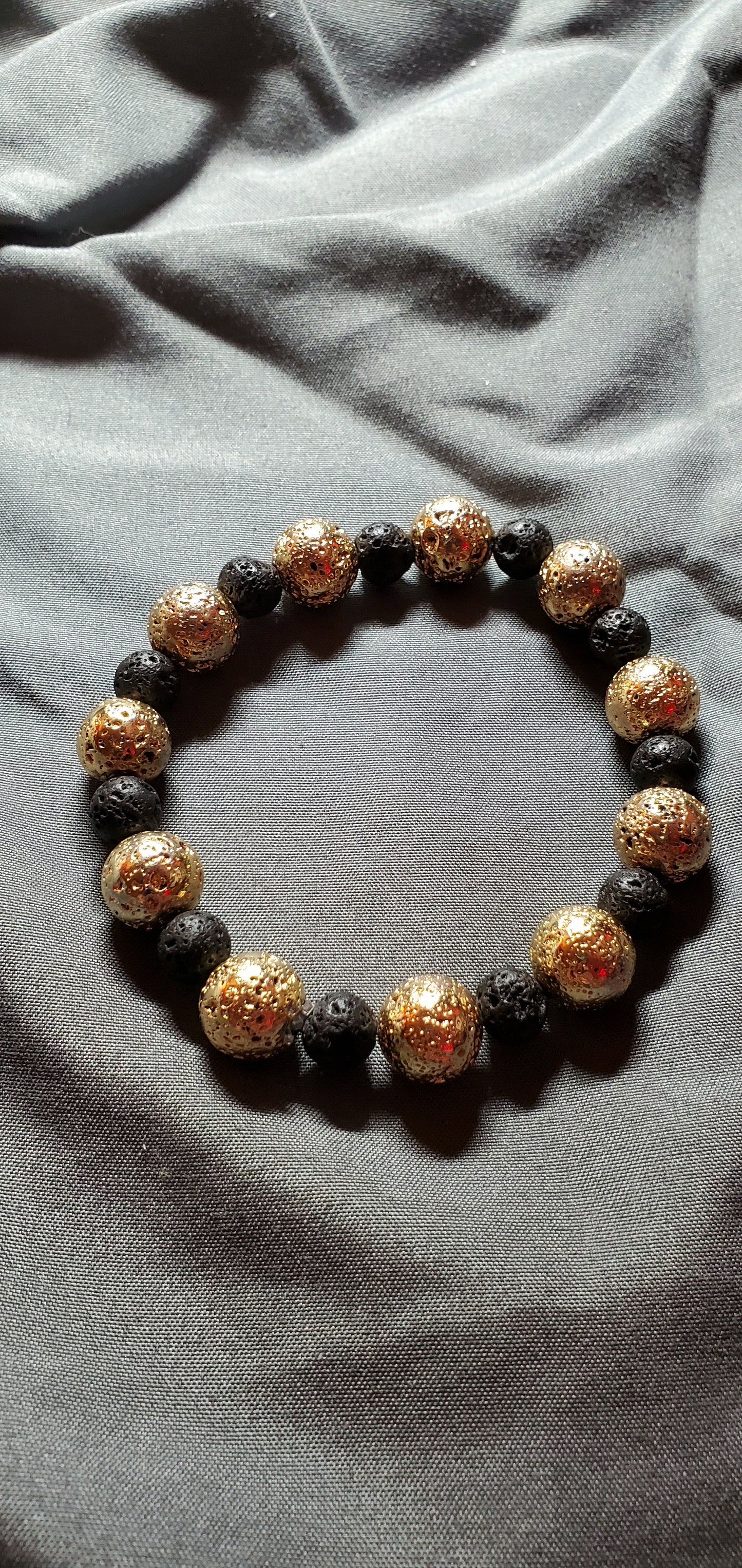 Black And Gold Lava Rock Stretch Bracelet