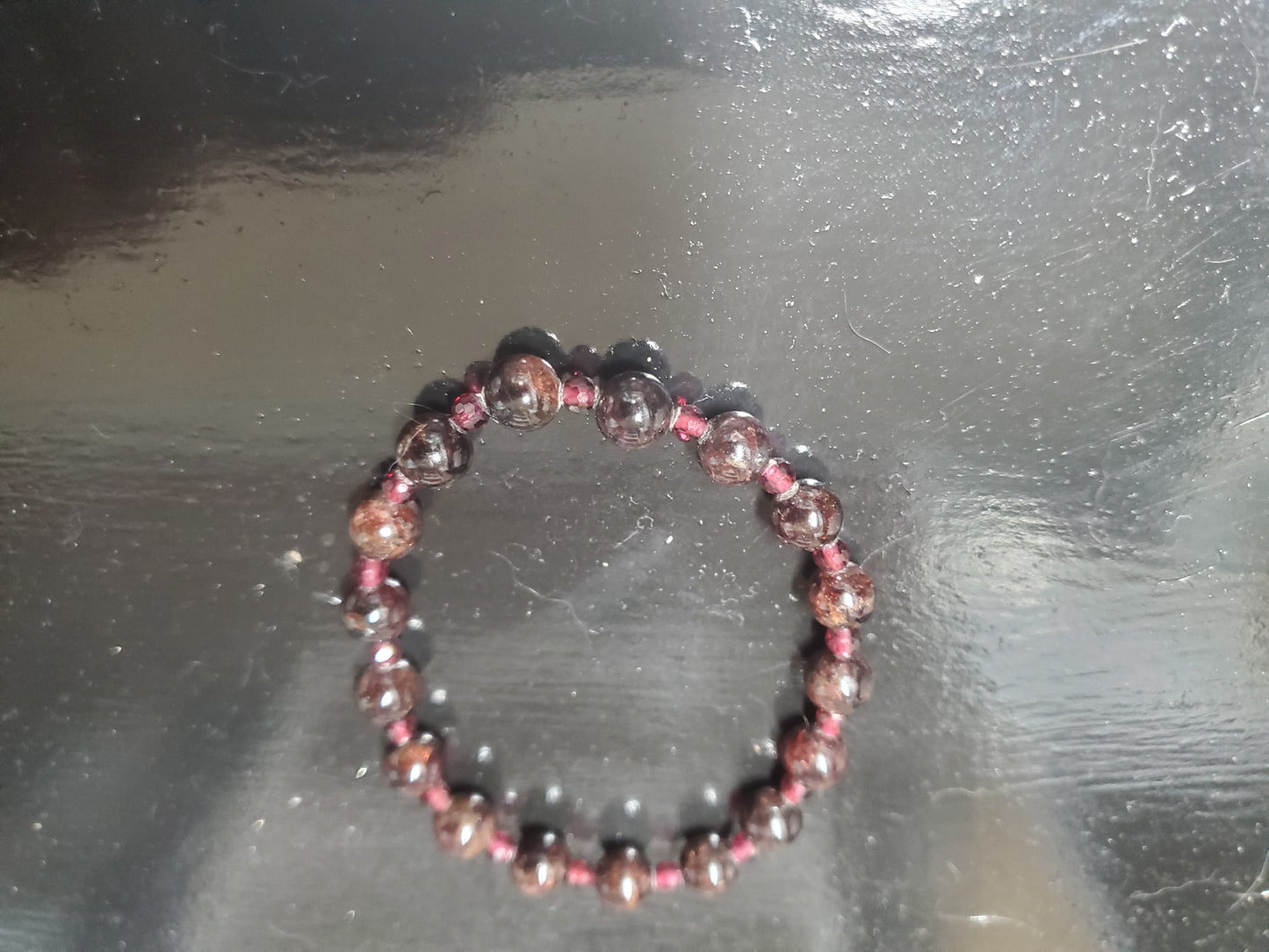 Dual Garnet Bead Stretch Bracelet 7.5" inches