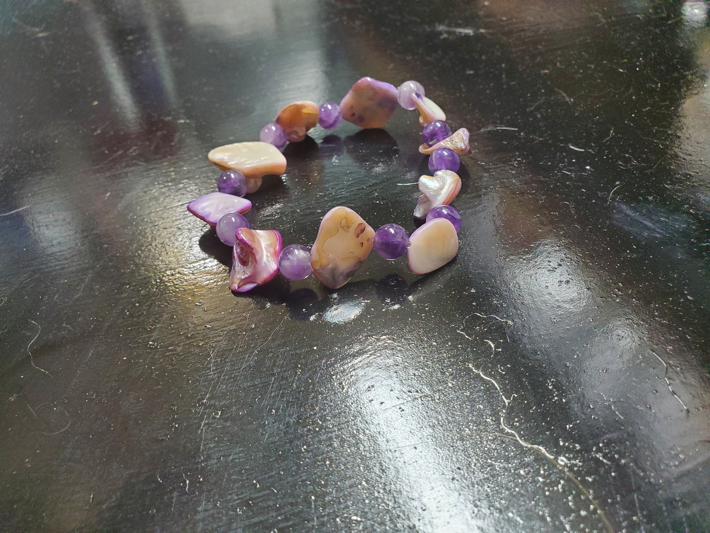 Mother Of Pearl/ amethyst Stretch Bracelet