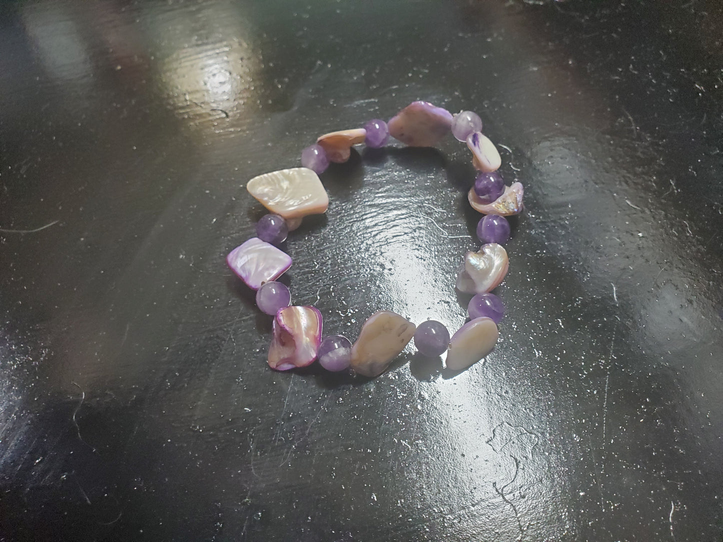 Mother Of Pearl/ amethyst Stretch Bracelet