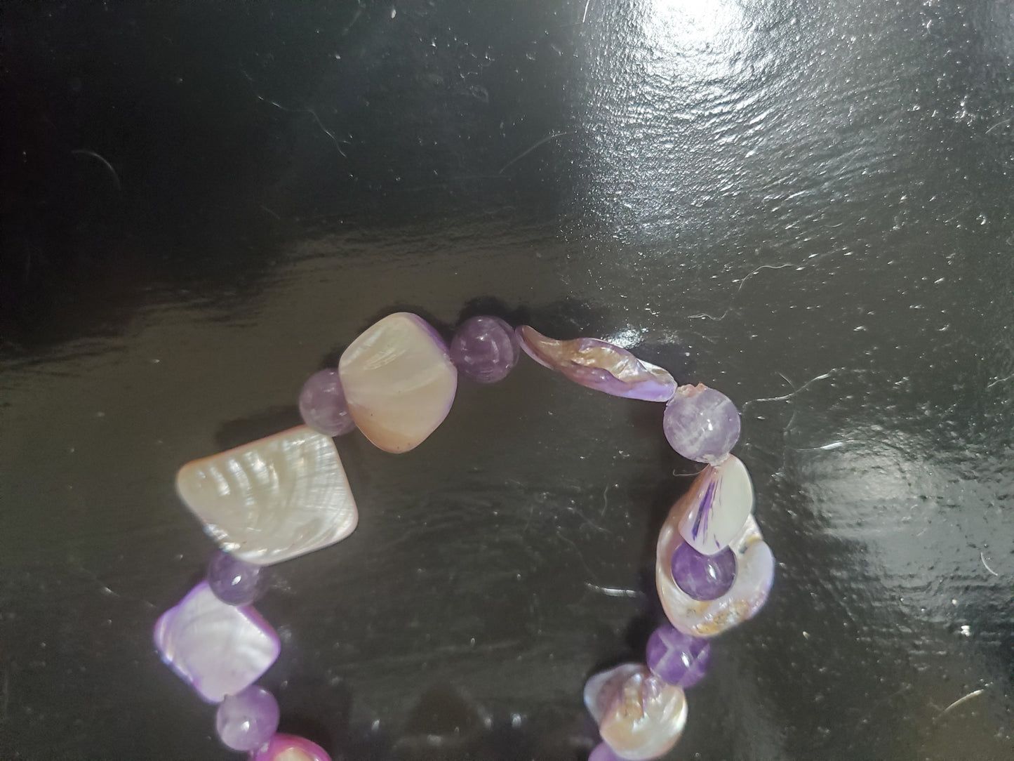 Mother Of Pearl/ amethyst Stretch Bracelet