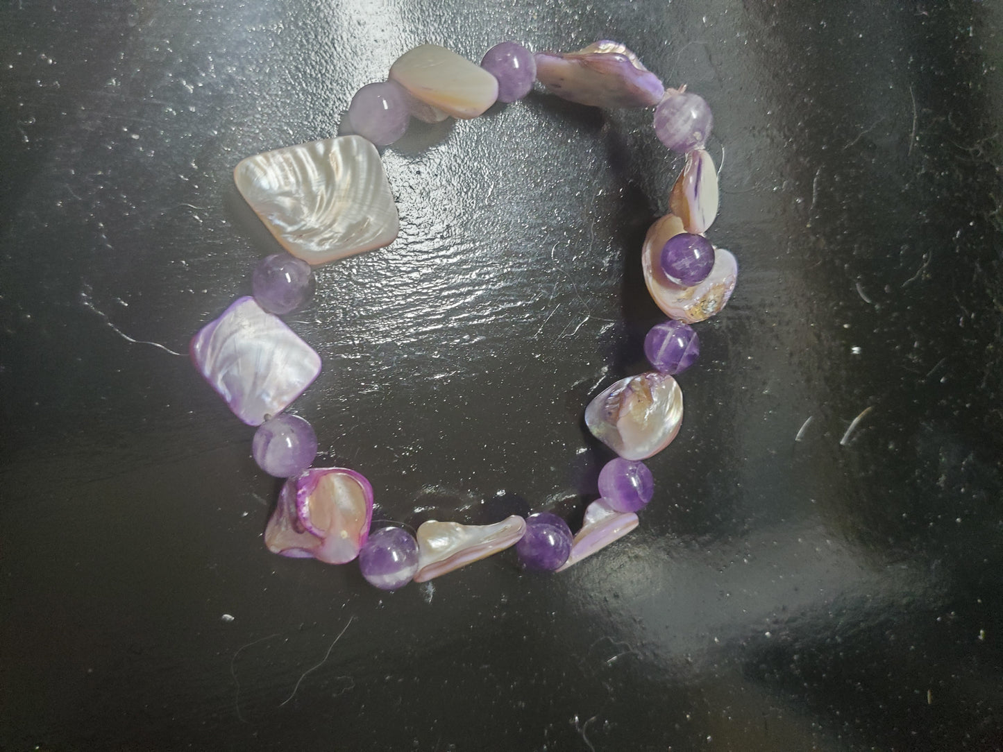 Mother Of Pearl/ amethyst Stretch Bracelet