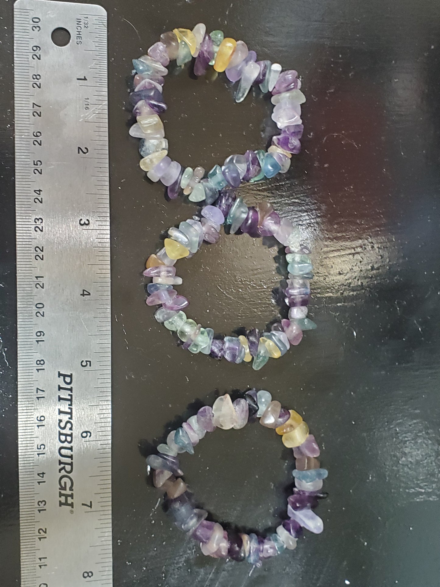 Hand Drilled Rainbow Fluorite Bead Stretch Bracelet 6"<inches>X3