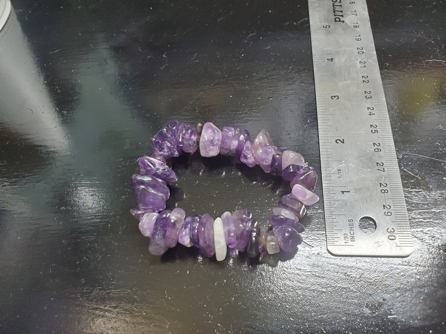 Hand Drilled 6.5"<inches>Amethyst Piece/Bead Stretch Bracelet