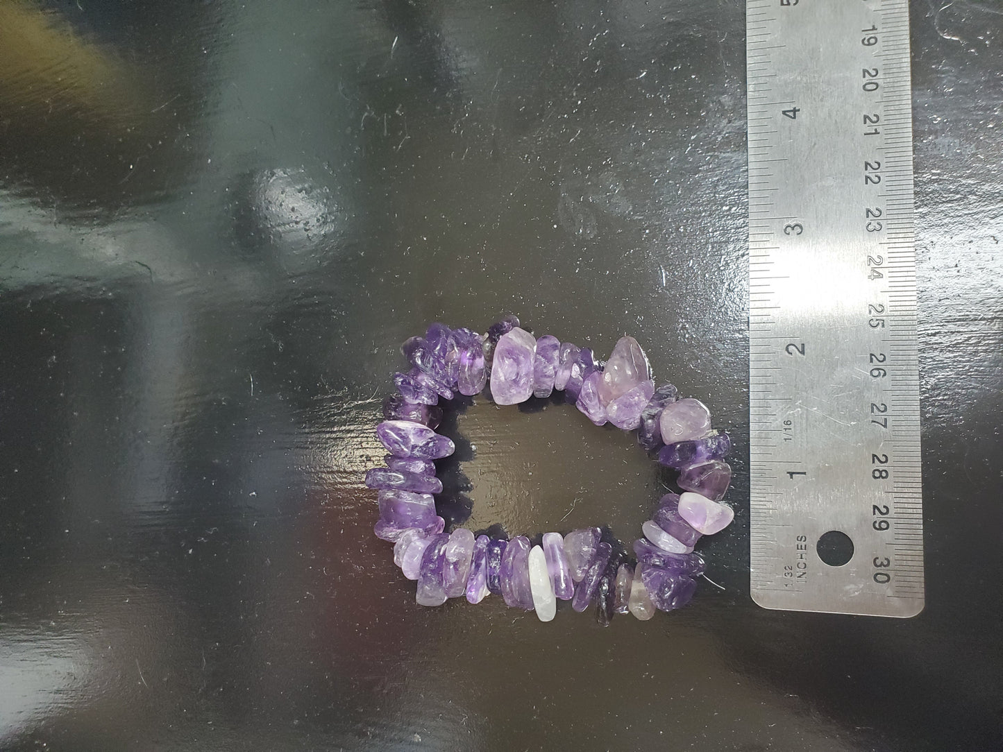 Hand Drilled 6.5"<inches>Amethyst Piece/Bead Stretch Bracelet