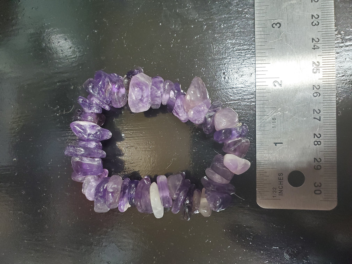 Hand Drilled 6.5"<inches>Amethyst Piece/Bead Stretch Bracelet