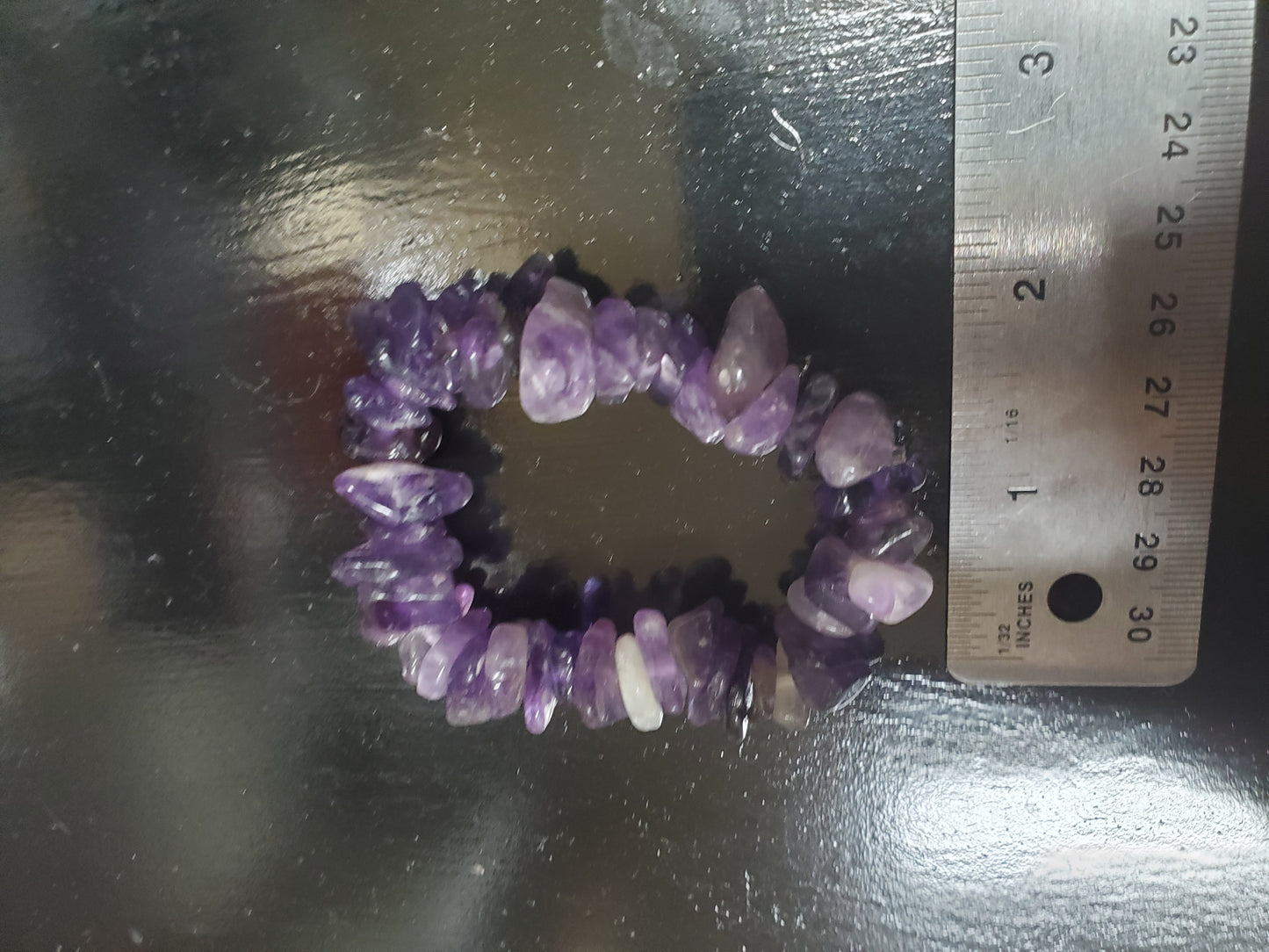 Hand Drilled 6.5"<inches>Amethyst Piece/Bead Stretch Bracelet