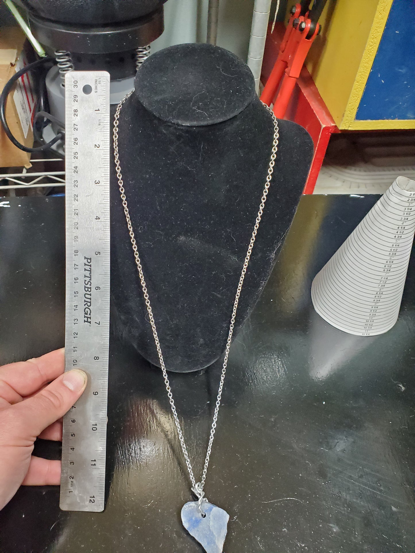 Hand Polished Sapphire Slice Necklace 23" steel chain