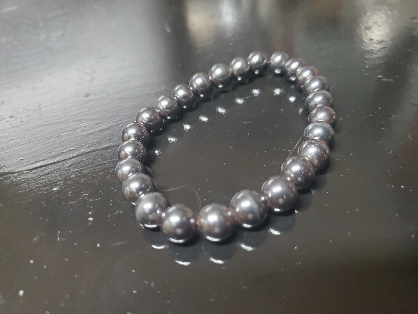 Stunning HEMATITE With Black Variant Stretch Bracelet 7.25 inches
