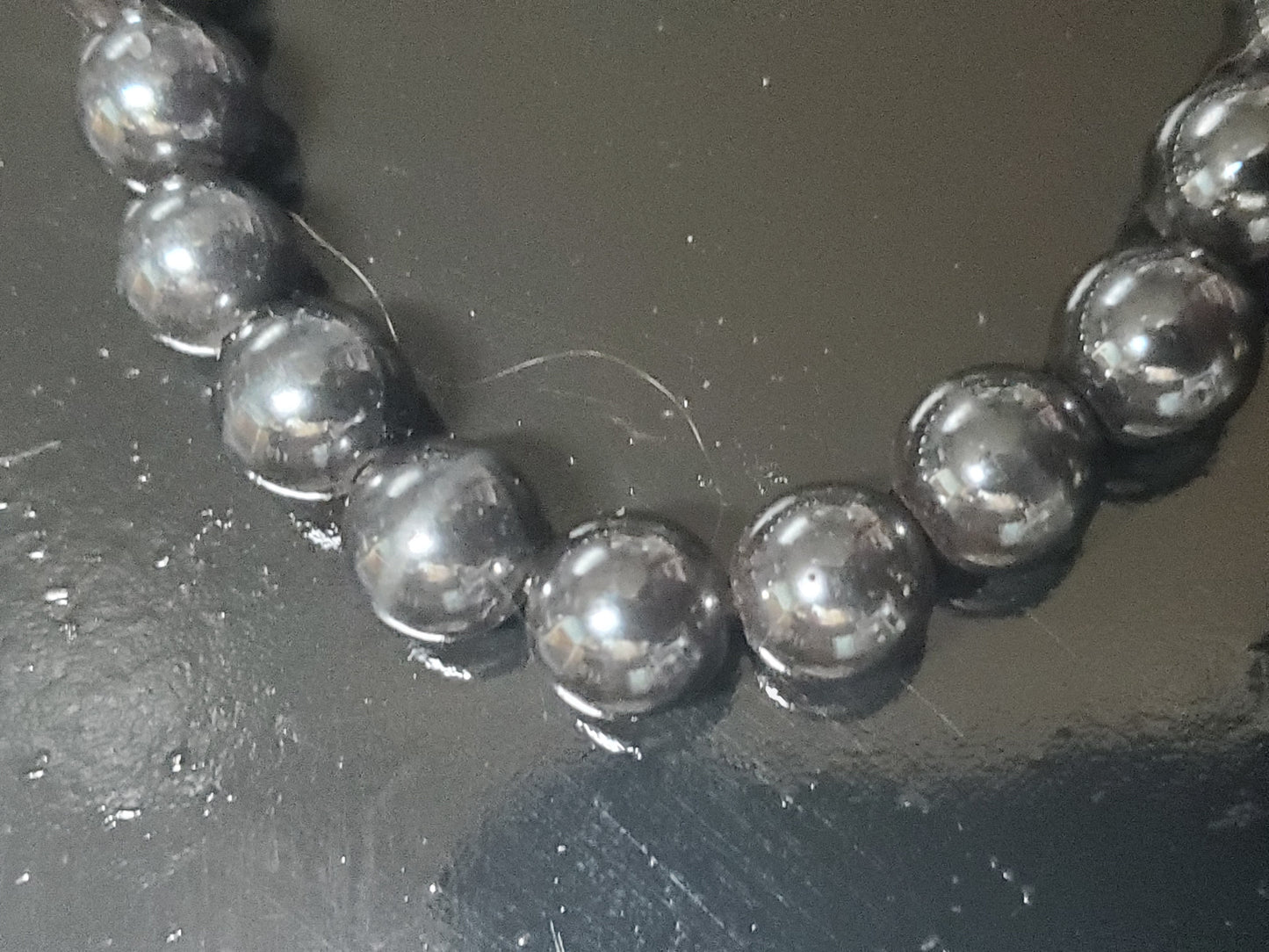 Stunning HEMATITE With Black Variant Stretch Bracelet 7.25 inches