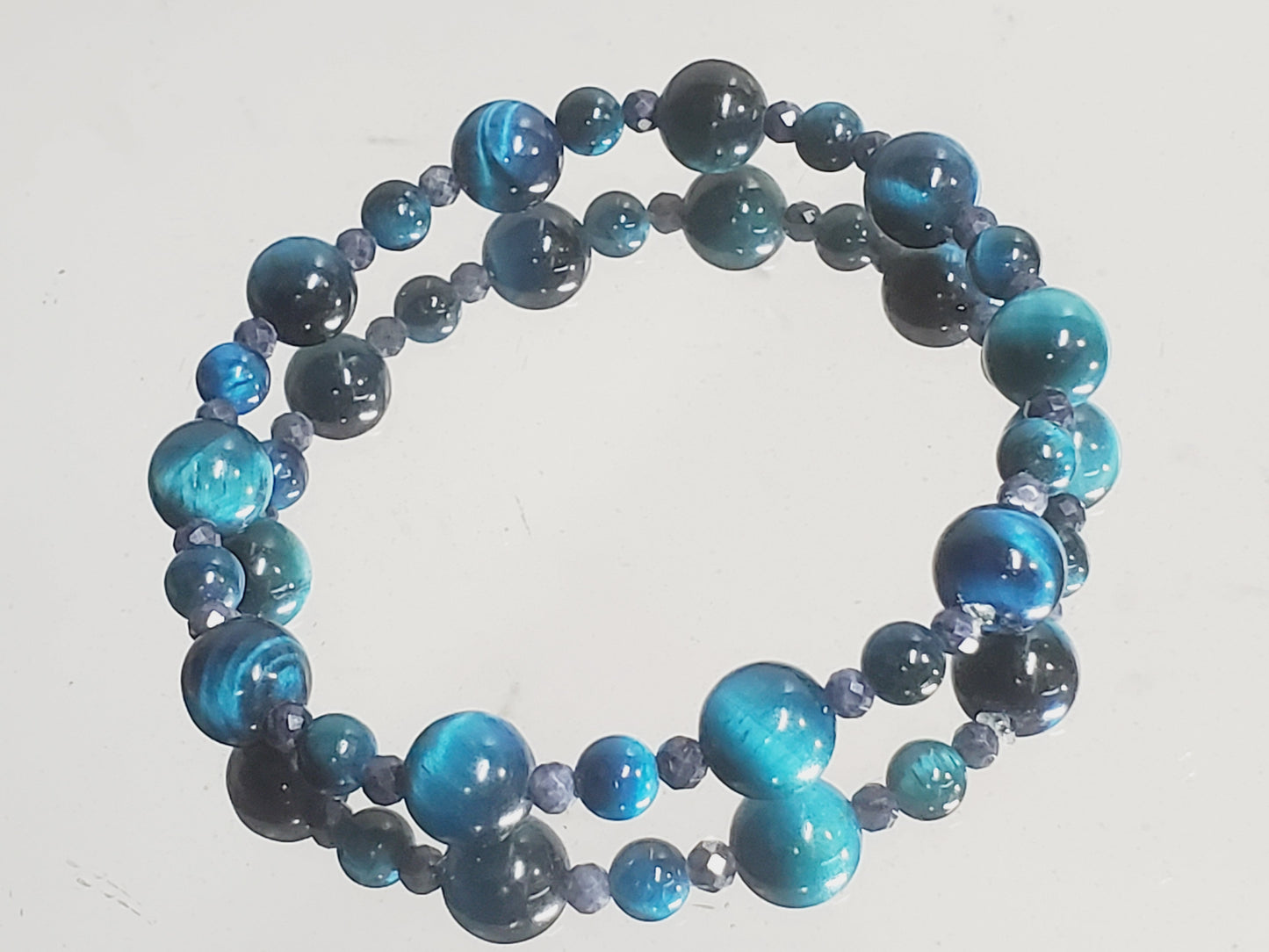 8 1/4" BLUE-TIGERS-EYE W/ SAPPHIRE StretchBraclet