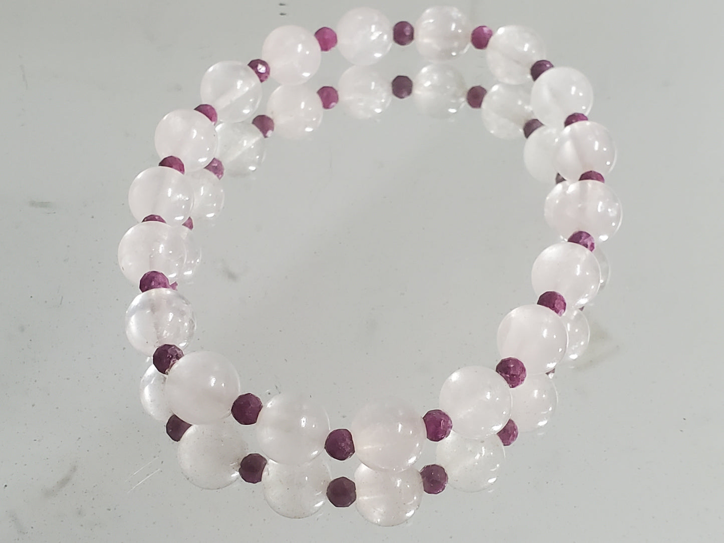 9 1/4" Rose Quartz and Rubies Stretch Bracelet