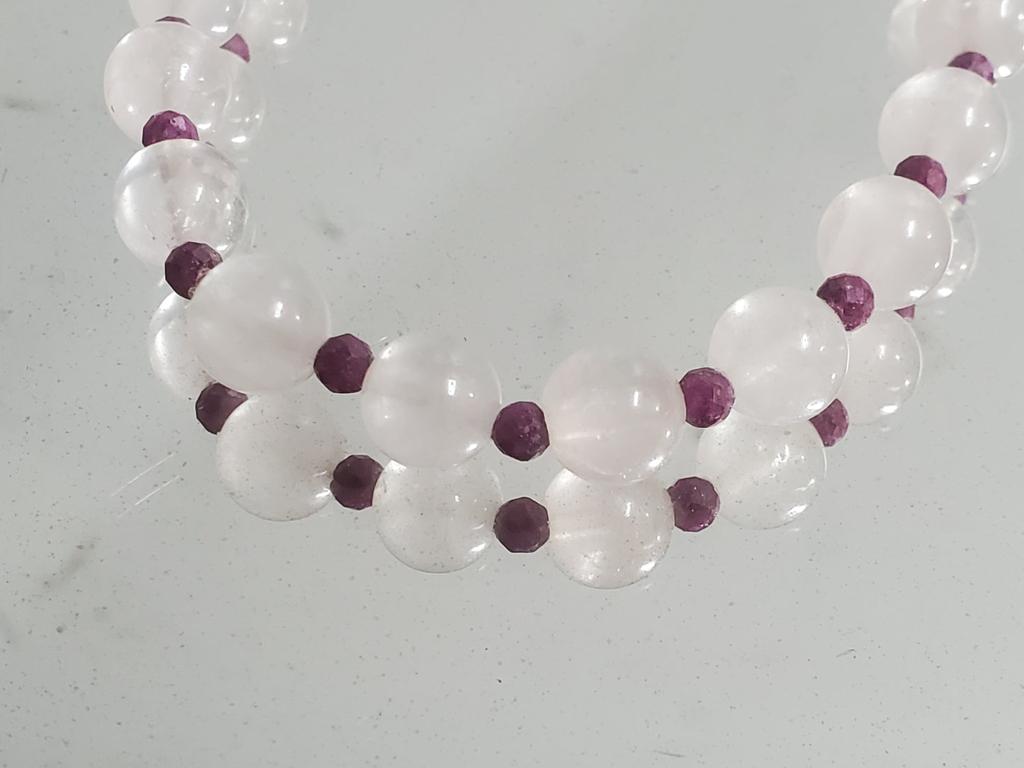 9 1/4" Rose Quartz and Rubies Stretch Bracelet