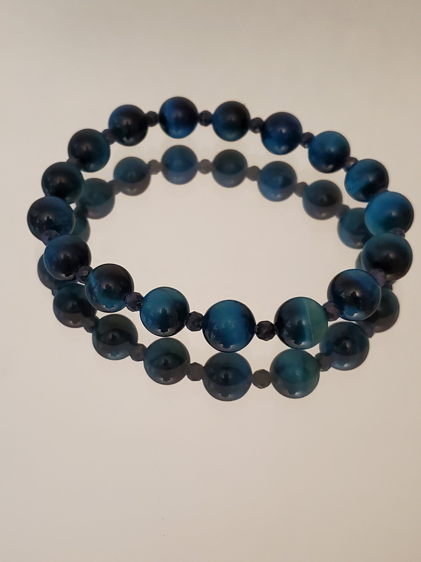 81/2" Sapphires & Blue Tigers-Eye Stretch Bracelet