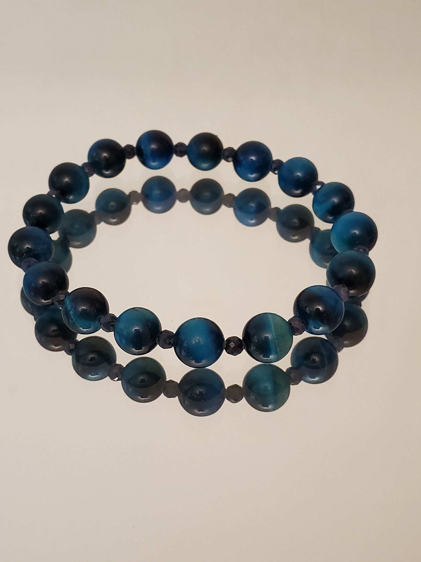 81/2" Sapphires & Blue Tigers-Eye Stretch Bracelet