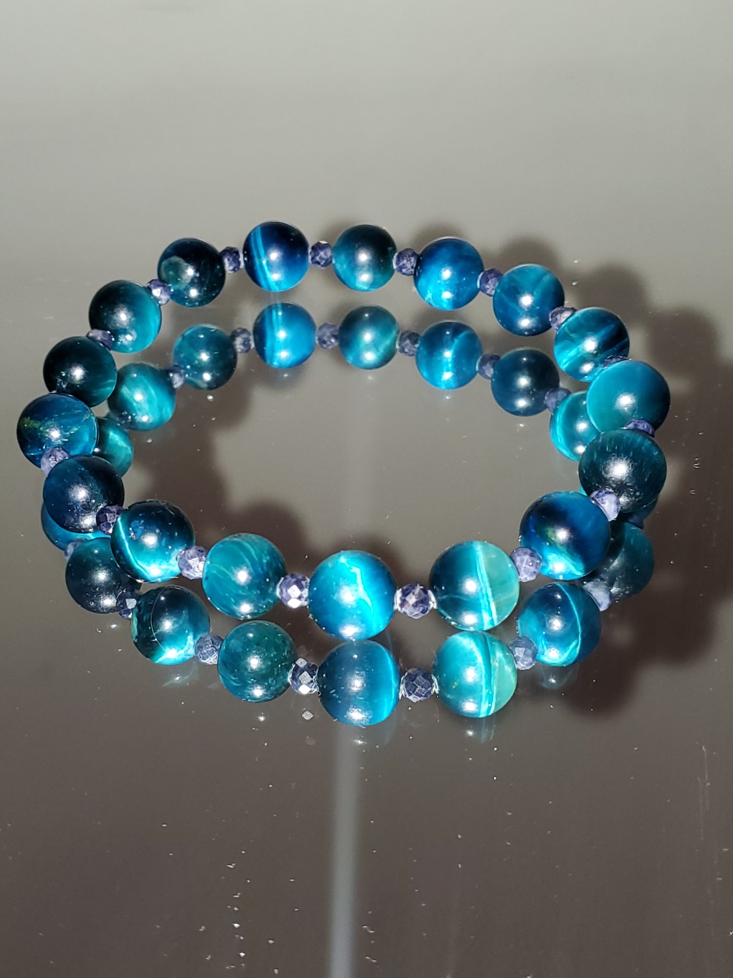 81/2" Sapphires & Blue Tigers-Eye Stretch Bracelet