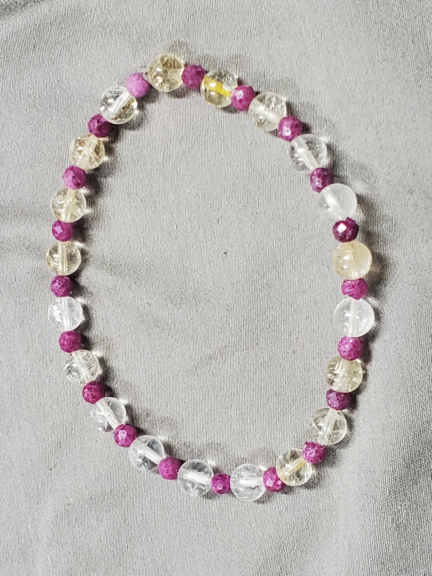 7.5" Inch Citrine with Ruby Stretch Bracelet.