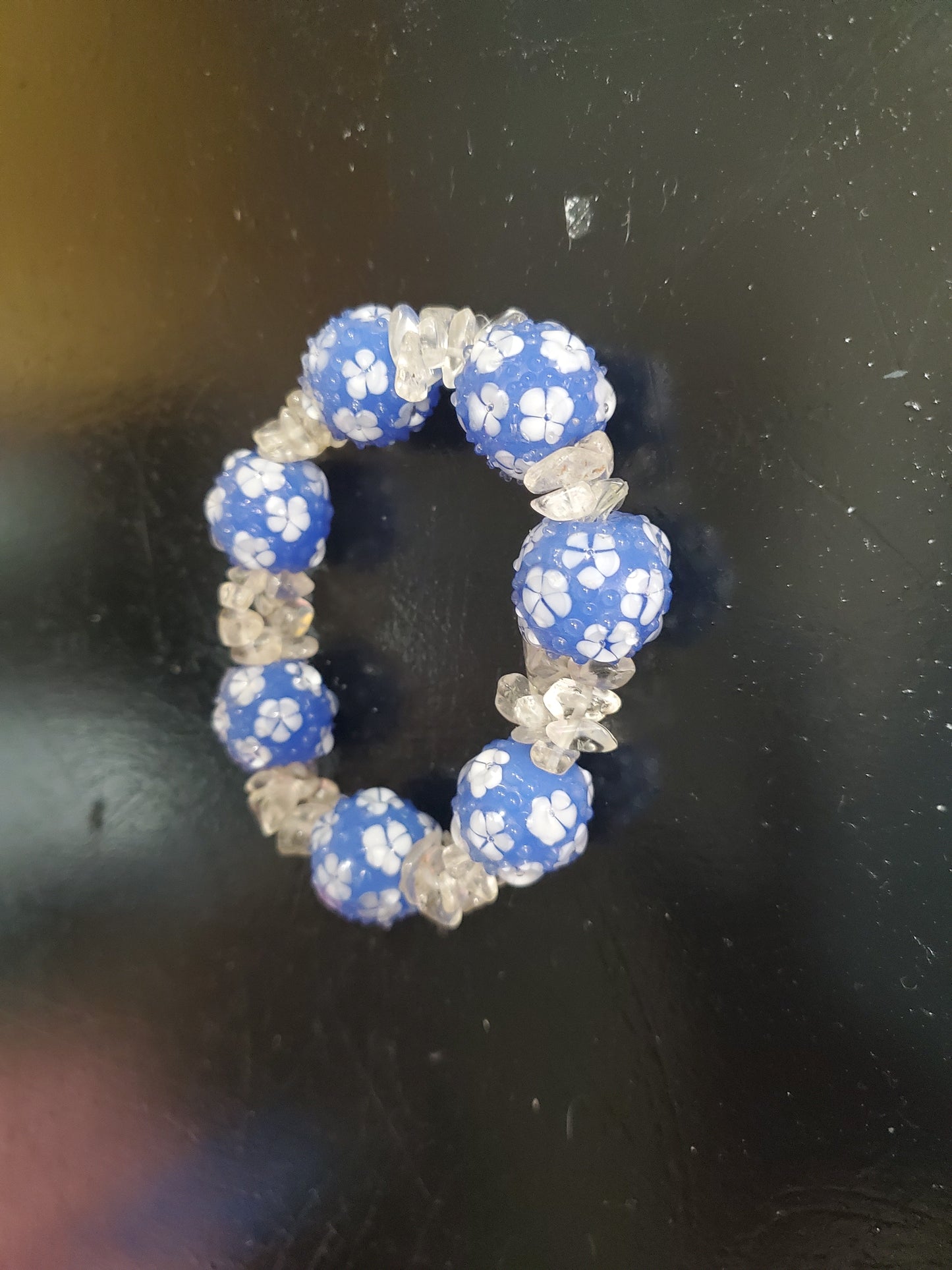 6" Blue Quartz and Hand Blown Bead Stretch Bracelet