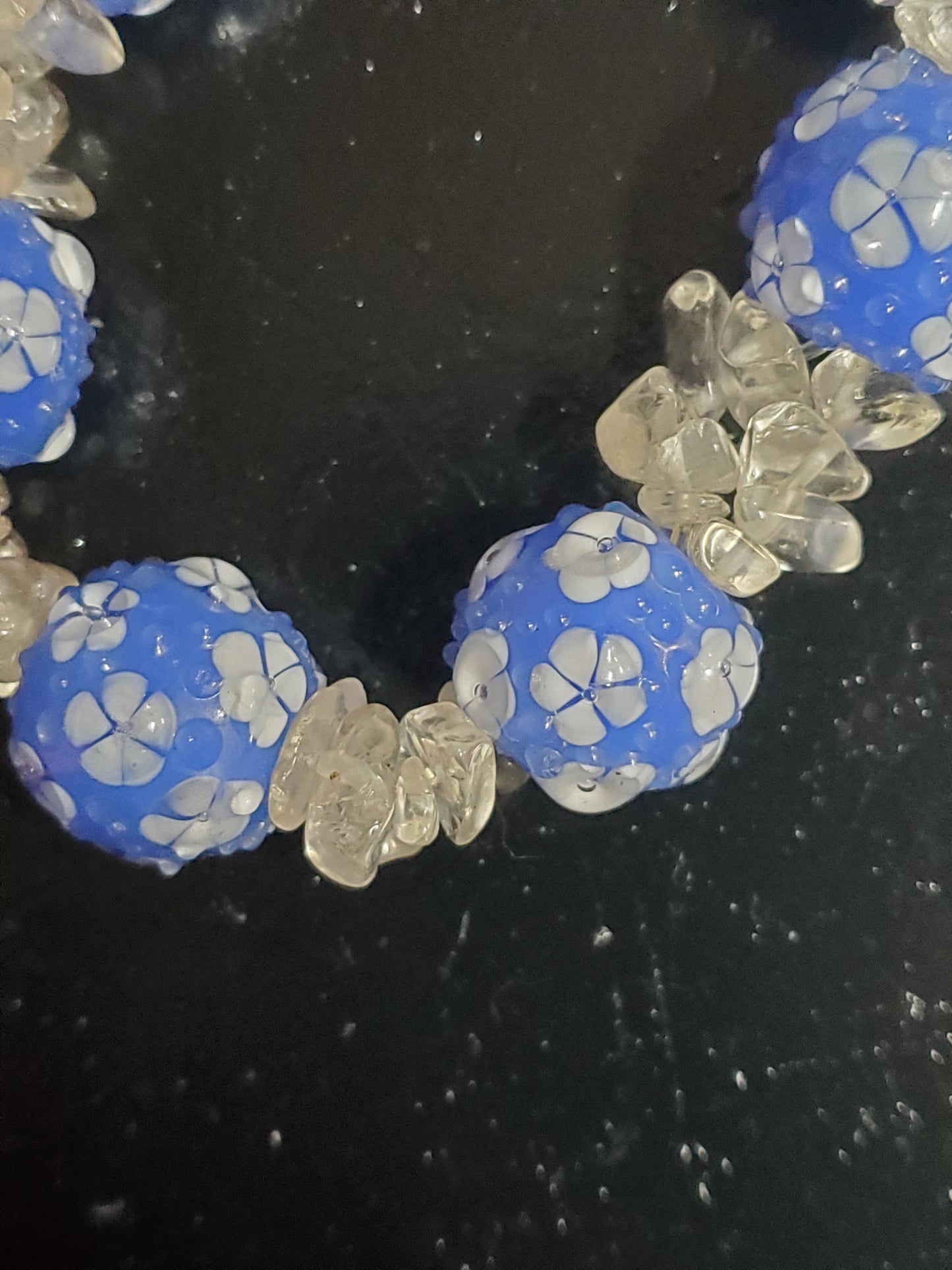 6" Blue Quartz and Hand Blown Bead Stretch Bracelet