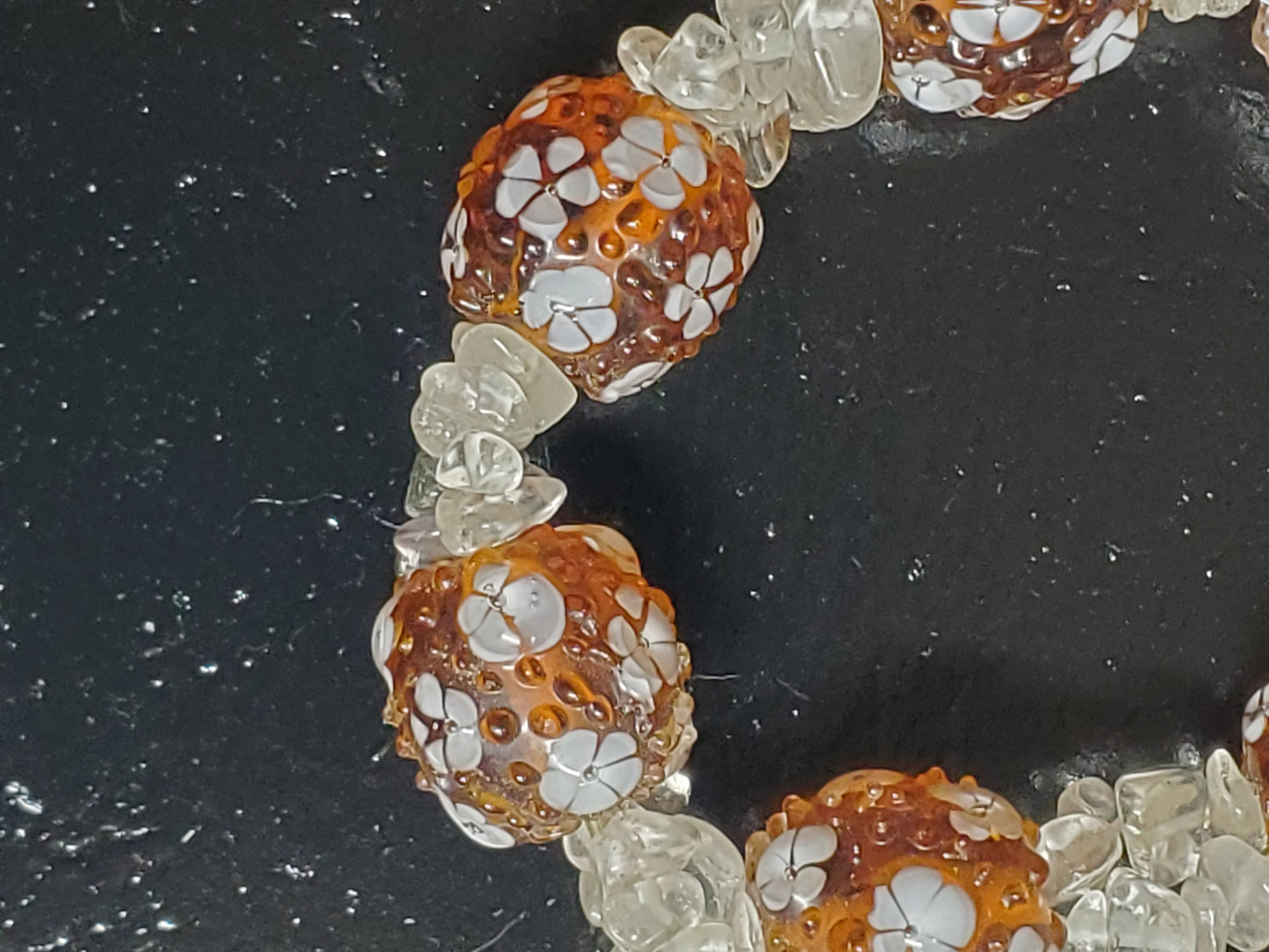 6'Amber Blown Glass and Quartz Chip Stretch Bracelet